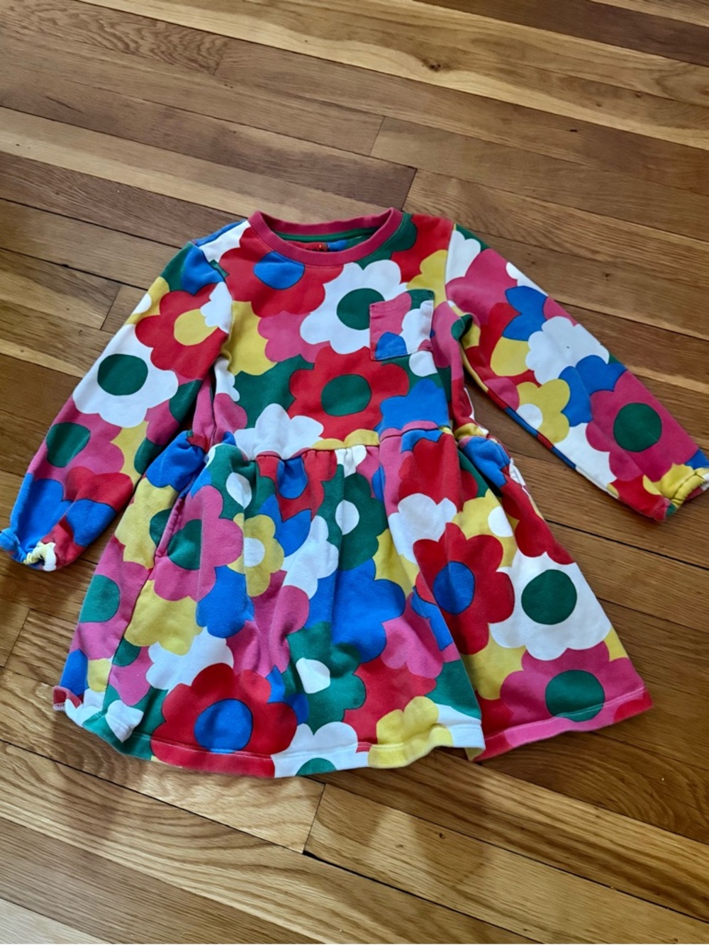 Mini Boden 6-7Y Floral Print Long Sleeve 100% Cotton Sweatshirt Dress w/Pockets
